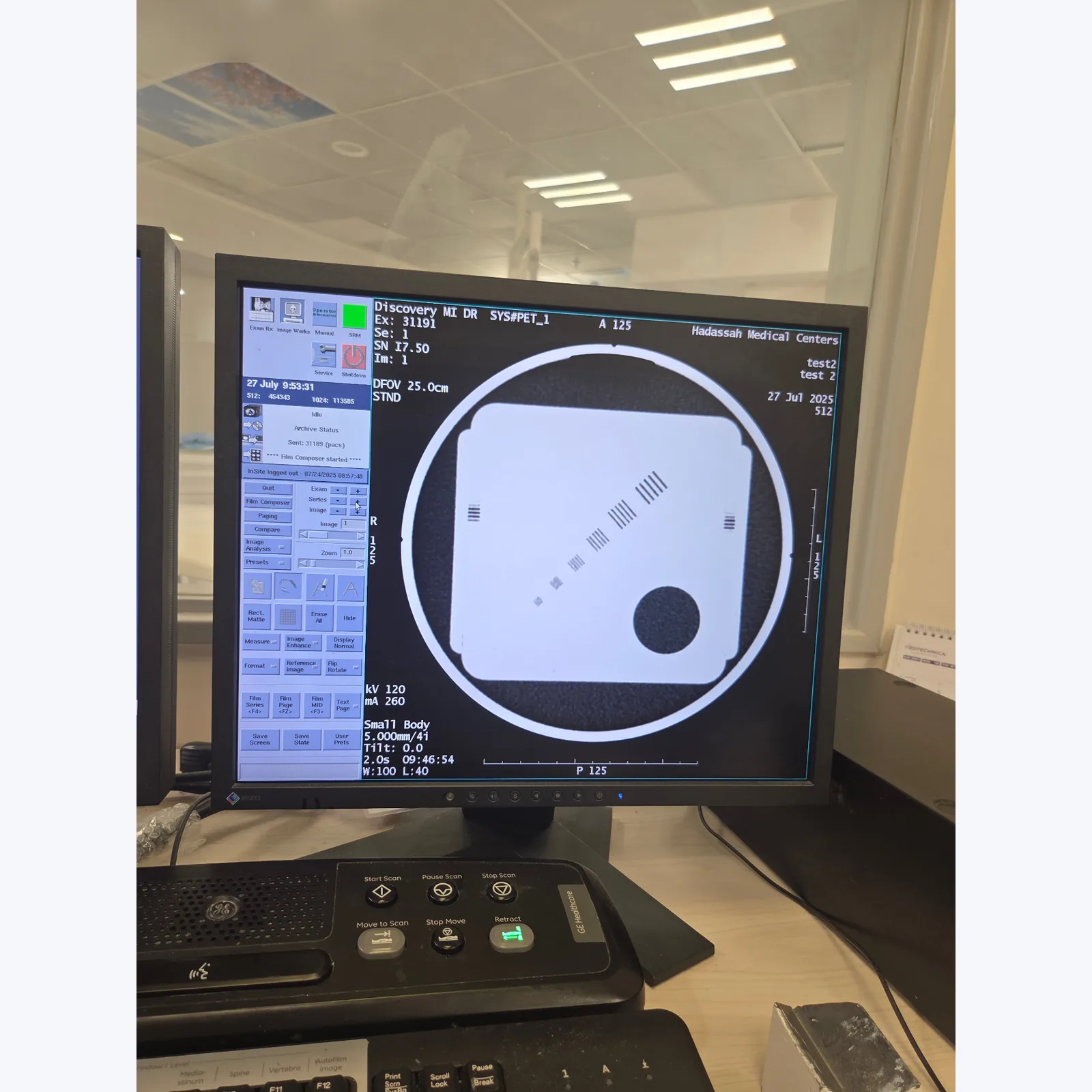 GE Discovery MI DR Image Quality Verification phantom quality control screenshot — verified PET/CT QC evidence for this exact system