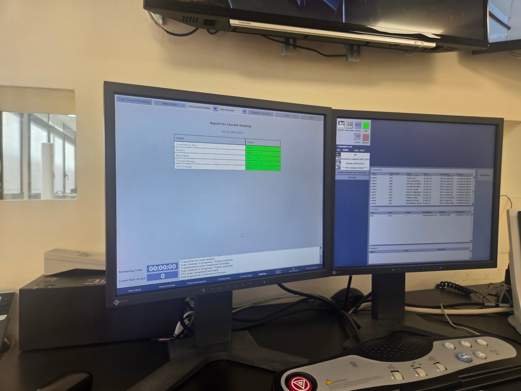 GE Discovery 710 PET/CT daily QC summary report with all five items marked PASS