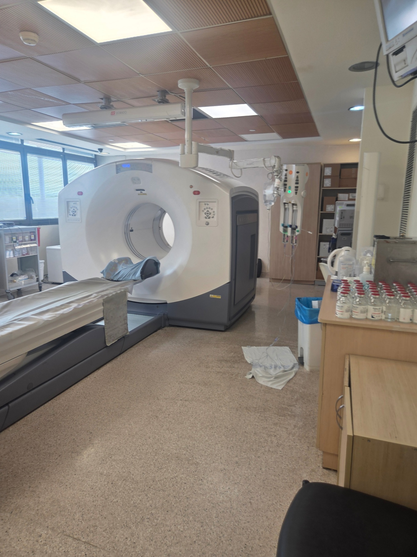GE Discovery 710 PET/CT 64 slice scanner in clinical PET-CT suite, available refurbished from Miami, Florida, USA