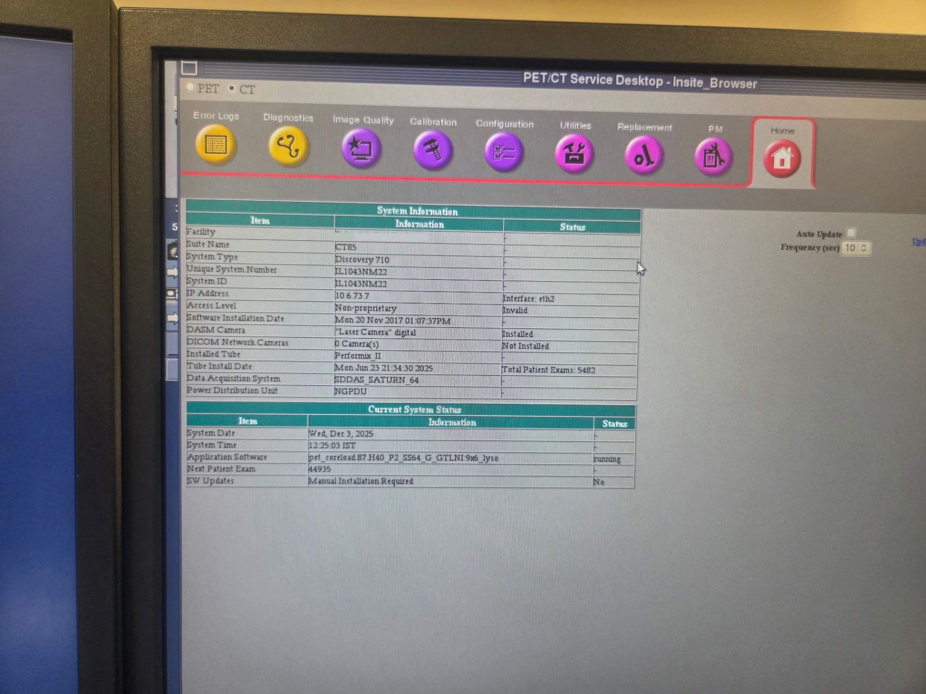 GE Discovery 710 PET/CT 64 slice service desktop system information with SDDAS Saturn 64 data acquisition